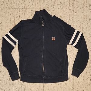 Polo Ralph Lauren Navy Blue Embroidered Crest Logo  Full Zip Collar Sweater